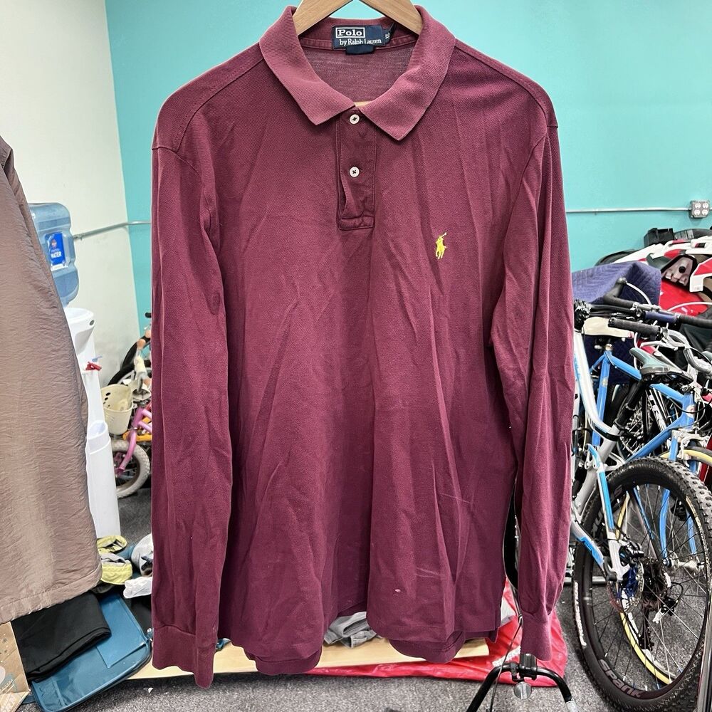 Polo Ralph Lauren Red/Yellow Custom Fit Long Sleeve Polo Size Extra Large